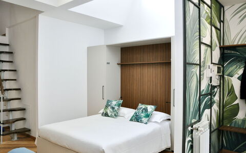 Suite Trastevere: Furniture, Interior Design, Bedroom, Floor, Flooring, Wood, Bed, Linens, Textile, Bedding