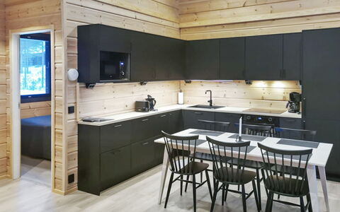 Villa Korpi: Wood, Kitchen, Flooring, Interior Design, Furniture, Wood Flooring, Countertop, Ceiling, Floor, Home