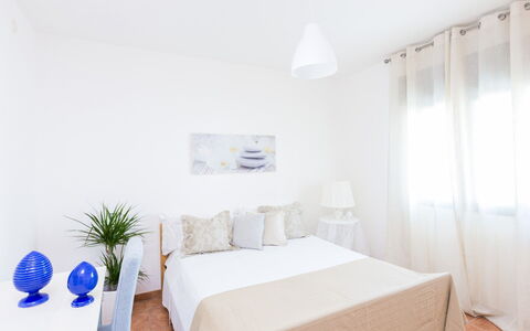 Appartamento Lido Specchiolla: Furniture, Bed, Interior Design, Bedroom, Wall, Floor, Flooring, Wood, Bedding, Bed Sheet