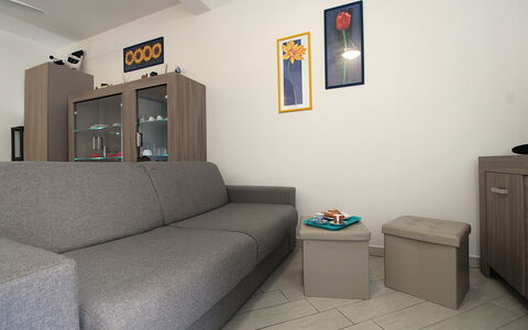 Villetta Elena, Ac, Wifi, Lido Degli Scacchi: Furniture, Interior Design, Couch, Flooring, Floor, Wood, Room, Living Room, Apartment, Lighting