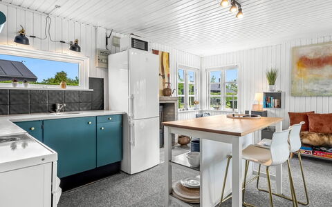 Nantje - 300M from the Sea: Kitchen, Kitchen Appliance, Major Appliance, Countertop, Interior Design, Furniture, Wood, Flooring, Refrigerator, Ceiling