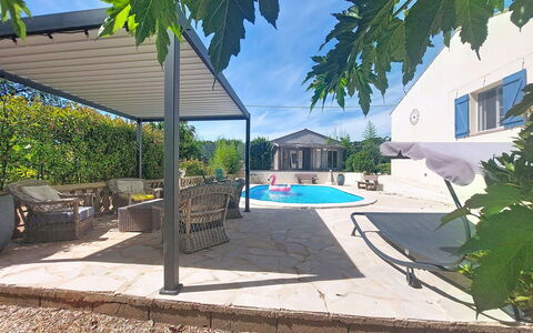 Villa Esterel: Furniture, Outdoor Furniture, Shade, Chair, Composite Material, Swimming Pool, Outdoor Structure, Patio, Flagstone, Pergola