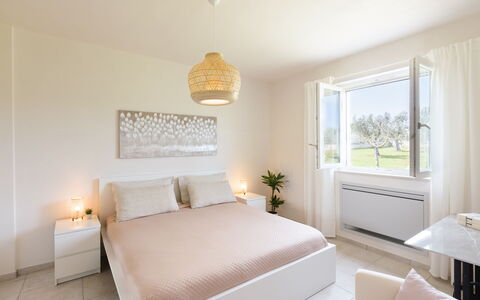 Villa Pallino: Bed, Furniture, Interior Design, Bedroom, Bedding, Wall, Bed Sheet, Floor, Flooring, Ceiling