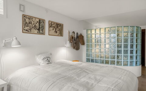 Bjerund - 300M from the Sea: Interior Design, Wall, Flooring, Bedroom, Floor, Ceiling, Bed, Furniture, Lighting, Room