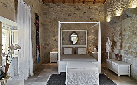 Masseria Capasa: Furniture, Interior Design, Flooring, Wall, Floor, Wood, Bedroom, Room, Ceiling, Bed