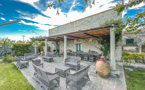 Masseria Capasa: Home, Estate, Shade, Landscaping, Garden, Hacienda, Flagstone, Yard, Flowerpot, Courtyard