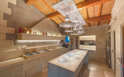 Masseria Capasa: Interior Design, Flooring, Wood, Ceiling, Floor, Lighting, Light Fixture, Countertop, Kitchen, Room