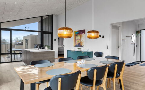 Tydkil - 250M from the Sea: Furniture, Interior Design, Flooring, Wood, Floor, Light Fixture, Ceiling, Kitchen & Dining Room Table, Dining Room, Table