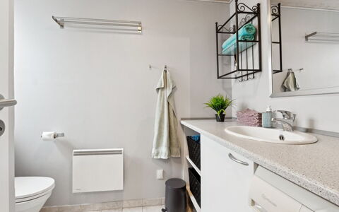 Tomine - from the Sea: Interior Design, Flooring, Wall, Plumbing Fixture, Floor, Sink, Bathroom Cabinet, Furniture, Tap, Bathroom