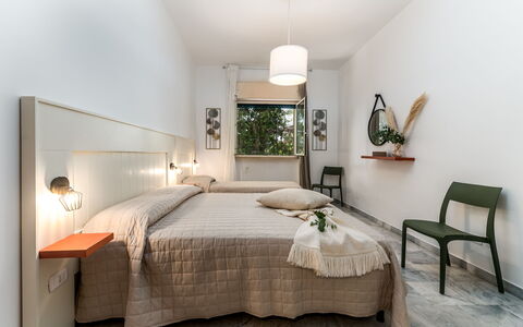 Villa Coralia: Interior Design, Furniture, Bed, Bedroom, Wall, Flooring, Ceiling, Wood, Bed Sheet, Bedding