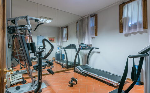 Villa Silvana: Flooring, Floor, Exercise Machine, Room, Gym, Exercise Equipment, Curtain