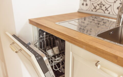 Dimora Storica: Kitchen, Countertop, Wood, Interior Design, Flooring, Cabinetry, Kitchen Appliance, Major Appliance, Floor, Home