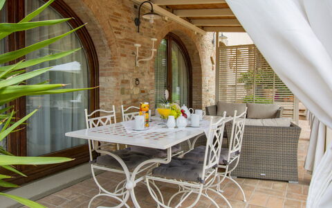 La Vecchia Pieve: Furniture, Chair, Table, Interior Design, Flooring, Kitchen & Dining Room Table, Floor, Outdoor Furniture, Flowerpot, Houseplant