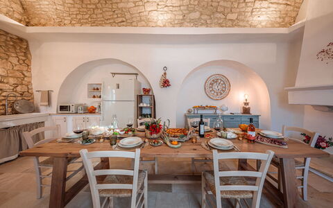 Masseria Le Monache: Furniture, Interior Design, Table, Kitchen & Dining Room Table, Home, Chair, Dining Room, Ceiling, Room, Kitchen