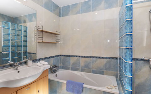 Sirena Ii: Blue, Bathroom, Plumbing Fixture, Interior Design, Flooring, Wall, Bathtub, Floor, Tap, Tile