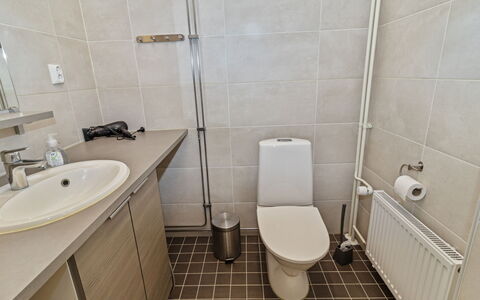 Ruka Chalets 2 Huoneisto 2405: Toilet Seat, Bathroom, Toilet, Plumbing Fixture, Bathroom Sink, Flooring, Sink, Floor, Tap, Interior Design