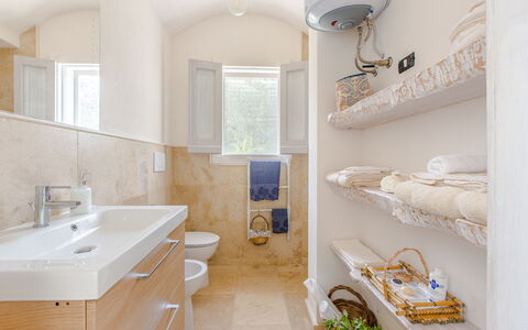 Trullo Della Quercia: Bathroom, Plumbing Fixture, Wall, Flooring, Floor, Interior Design, Bathroom Sink, Toilet, Sink, Bathroom Cabinet