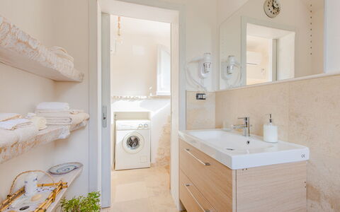 Trullo Della Quercia: Flooring, Bathroom, Interior Design, Plumbing Fixture, Floor, Bathroom Cabinet, Bathroom Sink, Sink, Tap, Ceiling