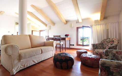 Silea Apartments, Pool, Garden, Treviso: Furniture, Interior Design, Flooring, Floor, Couch, Room, Wood, Living Room, Table, Textile