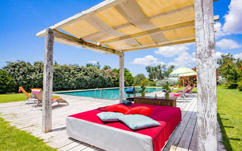 Villa Flaminia: Outdoor Furniture, Swimming Pool, Furniture, Resort, Shade, Leisure, Eco Hotel, Gazebo, Outdoor Structure, Chair