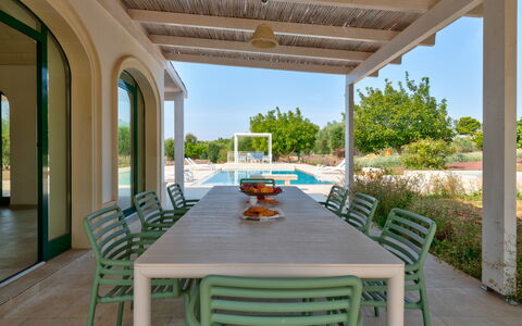 Villa Prestige: Furniture, Outdoor Furniture, Table, Interior Design, Chair, Flooring, Kitchen & Dining Room Table, Floor, Swimming Pool, Outdoor Table