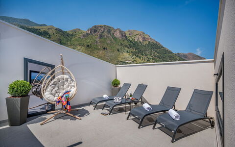 Attico Sea View: Furniture, Interior Design, Chair, Ceiling, Mountain Range, Outdoor Furniture, Resort, Hotel, Balcony, Coffee Table