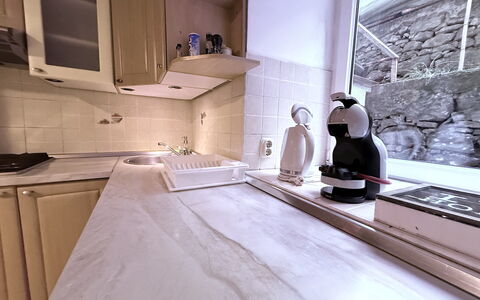 Apartment Niko, Private Garden, Wifi - Opatija: Countertop, Kitchen, Kitchen Appliance, Major Appliance, Cabinetry, Plumbing Fixture, Tap, Tile, Sink, Marble