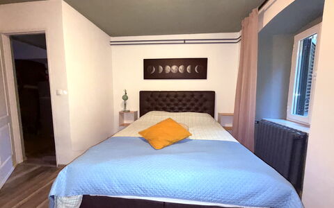 Apartment Niko, Private Garden, Wifi - Opatija: Bed, Furniture, Bedroom, Bedding, Bed Sheet, Wall, Interior Design, Wood, Floor, Linens