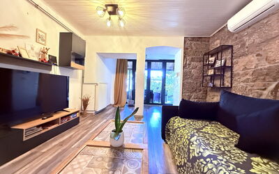 Apartment Niko, Private Garden, Wifi - Opatija: Interior Design, Flooring, Couch, Floor, Furniture, Living Room, Wood, Ceiling, Room, Lighting