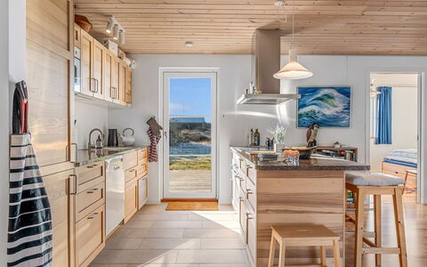 Kaapo - 300M from the Sea: Furniture, Flooring, Kitchen, Wood, Kitchen Appliance, Floor, Countertop, Interior Design, Wood Flooring, Cabinetry