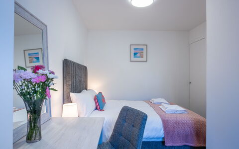 Harbour Nights Deluxe 7F: Interior Design, Furniture, Bedroom, Floor, Ceiling, Home, Bed, Apartment, Pillow, Room