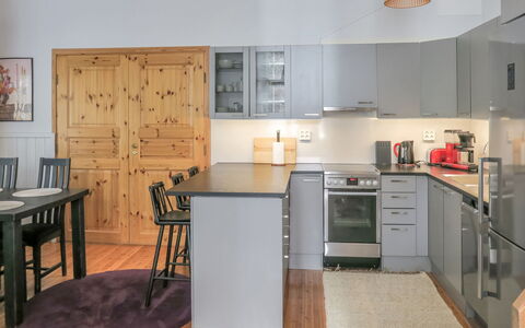 Katinkulma 1: Furniture, Flooring, Interior Design, Kitchen, Wood, Floor, Ceiling, Kitchen Appliance, Major Appliance, Light Fixture