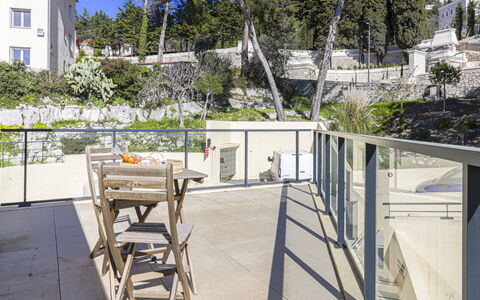 Prestige View: Handrail, Urban Design, Balcony, Apartment, Concrete, Shade, Stairs, Deck, Outdoor Furniture, Porch
