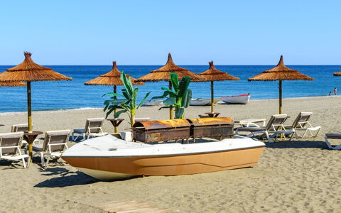 Villa Sara: Outdoor Furniture, Umbrella, Beach, Shade, Sea, Leisure, Vacation, Shore, Sand, Coast
