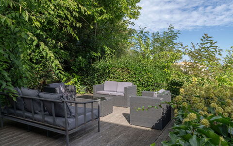 Miarka: Furniture, Outdoor Furniture, Shrub, Garden, Shade, Chair, Groundcover, Deck, Outdoor Table, Landscaping