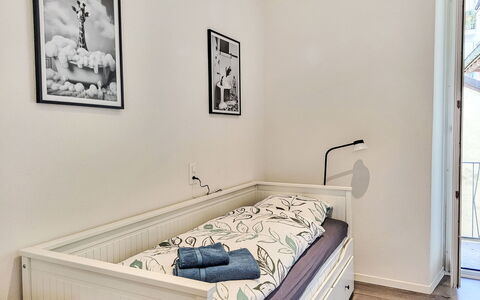 White Locarno Apt.1: Furniture, Wall, Interior Design, Bed, Bedroom, Wood, Floor, Flooring, Room, Bedding