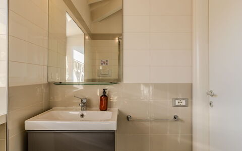 Lidia: Bathroom, Flooring, Interior Design, Wall, Floor, Plumbing Fixture, Bathroom Sink, Sink, Bathroom Cabinet, Tap