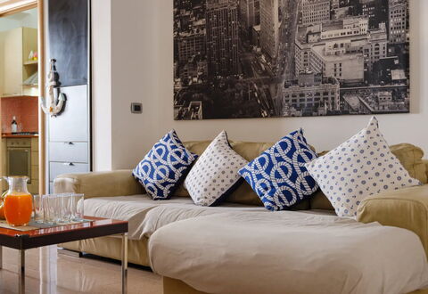 Casa Musica, Ac, Seaside, Porto Cesareo: Furniture, Interior Design, Couch, Wall, Cushion, Living Room, Flooring, Floor, Room, Throw Pillow