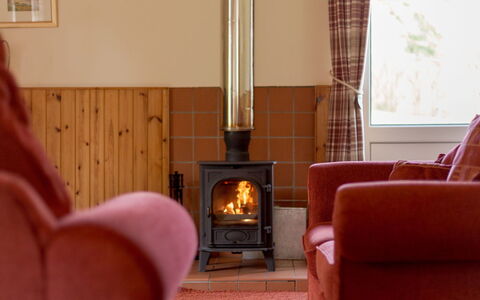 Doonans Cottage: Flooring, Hearth, Furniture, Floor, Wood, Interior Design, Wood-Burning Stove, Wood Flooring, Lighting, Living Room