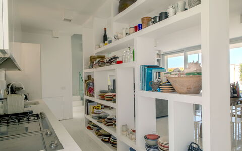 Villa Rosa Del Mare: Interior Design, Furniture, Shelf, Shelving, Ceiling, Flooring, Kitchen, Home, Floor, Lighting