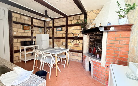 Appartamento Olive Garden, Ac, Wifi, Hvar: Furniture, Floor, Chair, Ceiling, Room, Kitchen & Dining Room Table, Wood Stain, Coffee Table, Living Room