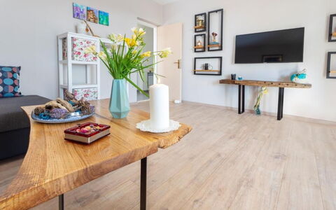 Peaceful Apartment With Beautiful View - Hvar: Furniture, Flooring, Interior Design, Wood Flooring, Floor, Wood, Laminate Flooring, Table, Living Room, Room