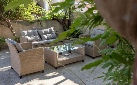 Appartamento Nomads, Ac, Wifi Hvar: Furniture, Outdoor Furniture, Chair, Shade, Garden, Outdoor Table, Patio, Coffee Table, Wicker
