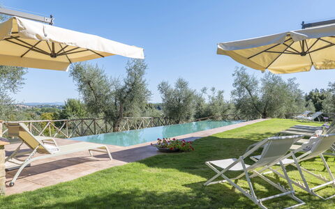 Villa del Mangia - Luxury Villa with Infinity Pool: Blue, Swimming Pool, Outdoor Furniture, Chair, Sunlounger, Landscaping, Villa, Eco Hotel, Resort, Plantation
