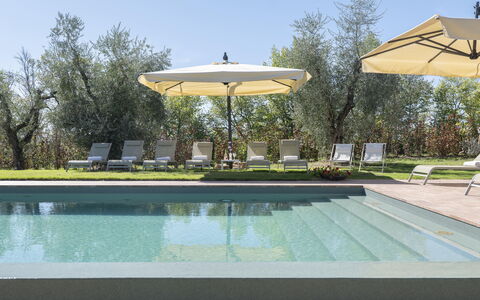 Villa del Mangia - Luxury Villa with Infinity Pool: Swimming Pool, Resort, Outdoor Furniture, Shade, Garden, Sunlounger, Eco Hotel, Landscaping, Lawn, Chair
