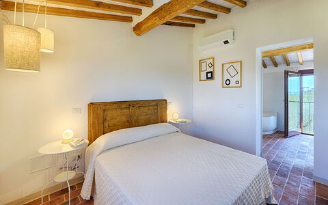 Marielena Authentic Chianti Retreat: Panoramic Vie: Wall, Interior Design, Bedroom, Flooring, Home, Floor, Bed, Ceiling, Furniture, Room
