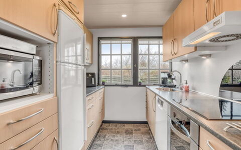 Thorir - 500M from the Sea: Kitchen, Countertop, Cabinetry, Interior Design, Flooring, Kitchen Appliance, Furniture, Ceiling, Floor, Room