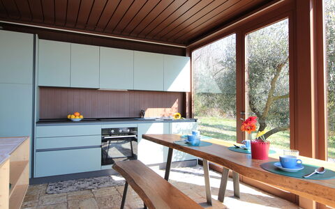Villa Montello Pool, Jacuzzi, Ac, Wifi, Treviso: Interior Design, Kitchen, Furniture, Wood, Countertop, Flooring, Ceiling, Home, Floor, Lighting