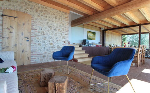Villa Montello Pool, Jacuzzi, Ac, Wifi, Treviso: Furniture, Interior Design, Flooring, Chair, Wood, Floor, Room, Table, Living Room, Lighting