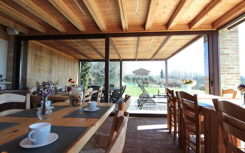Villa Montello Pool, Jacuzzi, Ac, Wifi, Treviso: Furniture, Wood, Table, Kitchen & Dining Room Table, Outdoor Furniture, Chair, Outdoor Table, Porch, Wood Stain, Hardwood